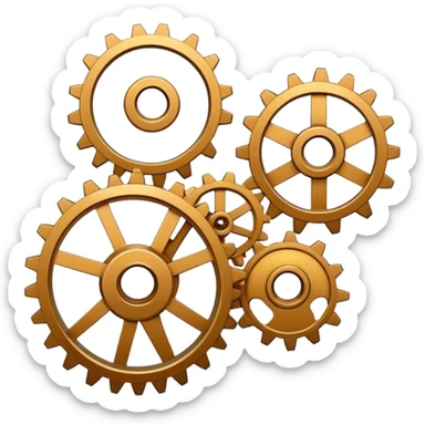 3 cogs, one big cog at the top and 2 small cogs next to each other. sticker