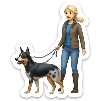 Blonde girl walking a blue heeler sticker