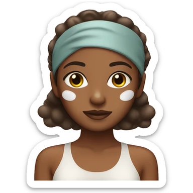 Brown girl with spa headband and under eye patches sticker