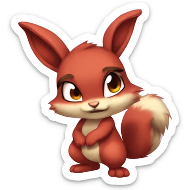 Anthro Sona Cool Angry Fakemon Full Body Red Rabbit Squirrel Chibi Cute  sticker