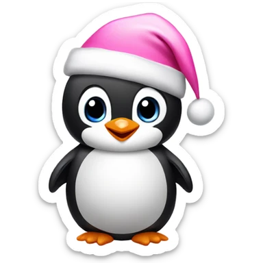 Baby penguin wearing pink Santa hat sticker
