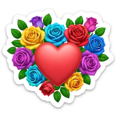 Heart with rainbow colored roses sticker