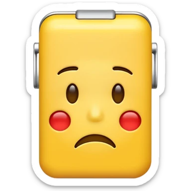 a sad and tired emoji with a low percentage battery bar on top of the emoji sticker