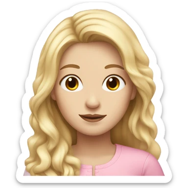 woman with blonde long hair, pale skin, brown eyes and wearing pink  sticker