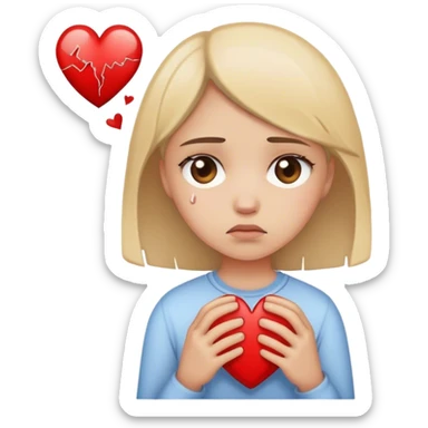 girl being heartbroken showing a broken heart sticker