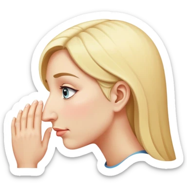 woman bowing on a giant nose sticker