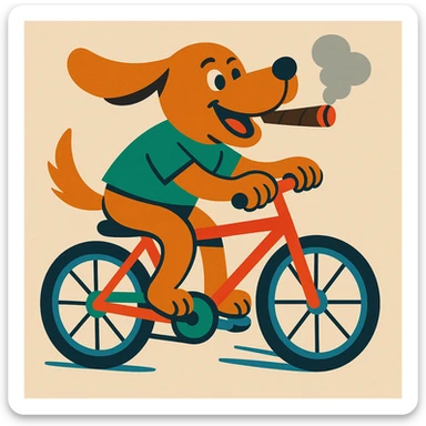 dog cycling, cigar in mouth, vibrant toon style sticker