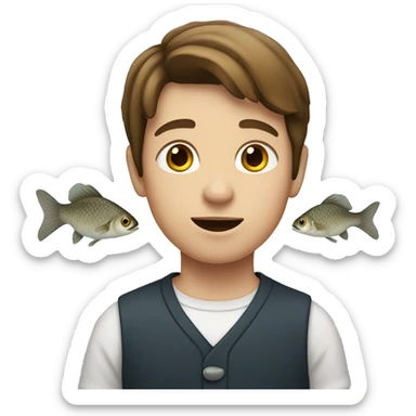 Kid with brown hair and a fish sticker