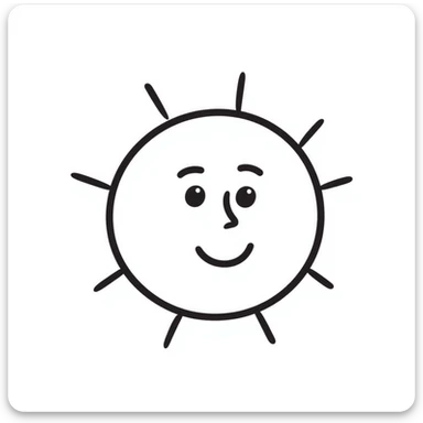 A sun with a happy face, in the style of a hand-drawn doodle sticker