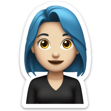 white skin girl with long blue hair in black clothes holding a phone sticker