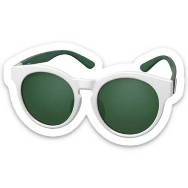 white frame sunglasses folded sideways, dark green lenses, visible lenses and temples, unusual shape, emoji style sticker