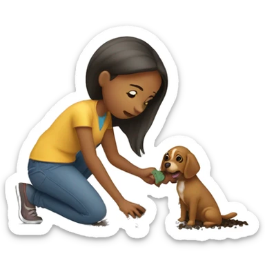 Girl picking up dog poop nauseous sticker