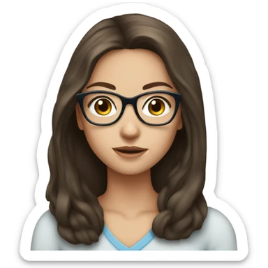 Brunette girl with long Hair and Blue Eyes in glasses  sticker
