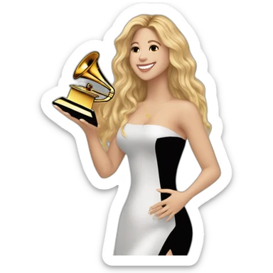 Shakira alzando un Grammy en las manos sticker