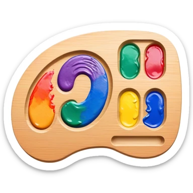 A palette shaped like a fingerprint with colorful paints, representing unique artistic identity sticker