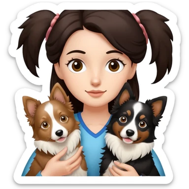 A girl holding two Border Collies sticker