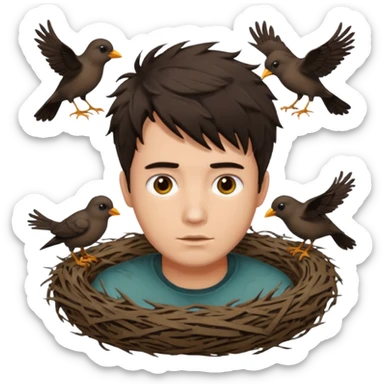 Man who has a Birds Nest haircut sticker