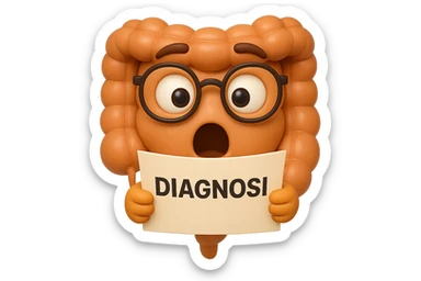 EMOJI STILE IPHONE DI UN INTESTINO CON GLI OCCHIALI CHE LEGGE UN FOGLIO CON LA SCRITTA DIAGNOSI, ESPRESSIONE STUPITA IN VOLTO, IPERREALISTICO 4K sticker