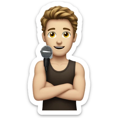 White boy with brown hair with arm tattoos holding a microphone  sticker