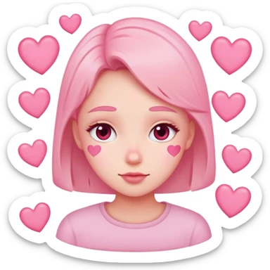 pink hearts surrounding blushing face sticker