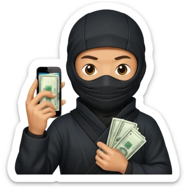 Ninja with holding phone and money sticker
