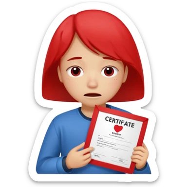 emoji student sad holding red sertificate IELTS 5.5, crying, failure, white background sticker