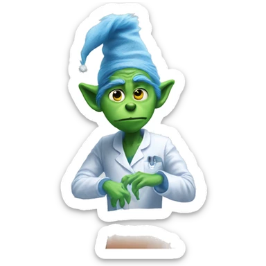 The blue grinch getting knee surgery  sticker