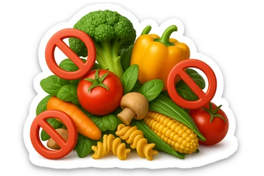 EMOJI STILE IPHONE DI UNa montagna di cibo sano tipo broccoli, pomodori, pasta ecc con divieti 3d sparsi, IPERREALISTICO 4K sticker