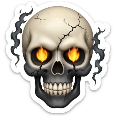 iOS style emoji, dark fantasy skull, cracks, black smoke from eyes, soft light, stylized sticker