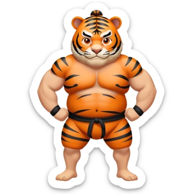 Tiger sumo wrestler with topknot sticker