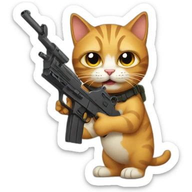Cat holding gun sticker