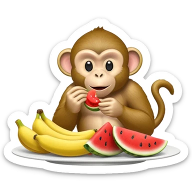 Monkey eating buffet of chicken and watermelon and banana  sticker