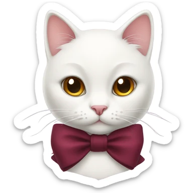 Cute white cat with burgundy bow sticker