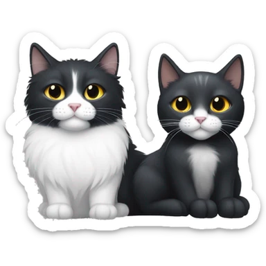 black cat with white chest hair, white nose and white paws next to a gray cat with white chest hair and white paws sticker
