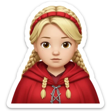 blonde braids hair kid girl, white skin, fat, wear red cloak sticker