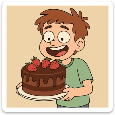 The chocolate strawberry cake a boy  sticker