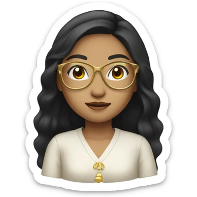 filipina with black long hair black eyes with gold glasses  light skin sticker