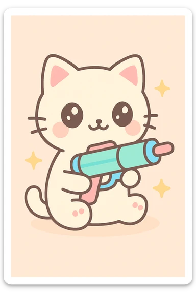 Make the toy gun look futuristic, keep the kawaii style. sticker