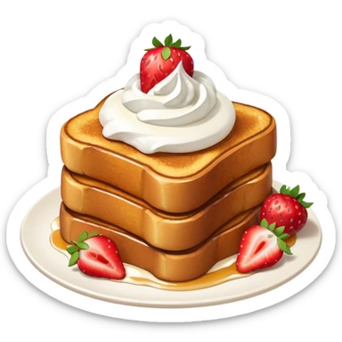 French toast with strawberry on top and whipped cream sticker