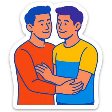 asian gay couple, colorful illustration vibrant colors sticker