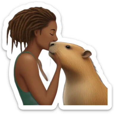 Capybara giving a kiss to a colored women with dreadlocks sticker