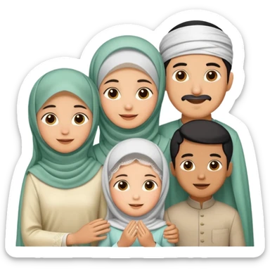 Lebaran. Keluarga terdiri dari Ayah dan ibu, 3 orang anak yang terdiri dari dua anak laki-laki dan seorang anak perempuan yang merupakan anak terkecil. Ibunya menggunakan cadar. sticker