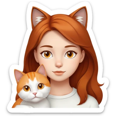 brown hair young girl with white cat and a orange cat sticker