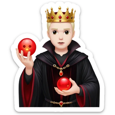 A gothic king in a black velvet robe, holding a glowing red orb sticker