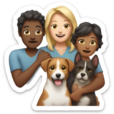 two moms a son a cat and two dogs together sticker