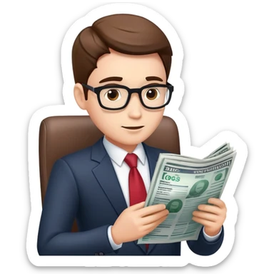 Business person reading financial news sticker