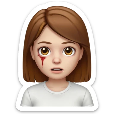 Memoji Zombie Girl with brown straight hair and basic white shirt On sticker