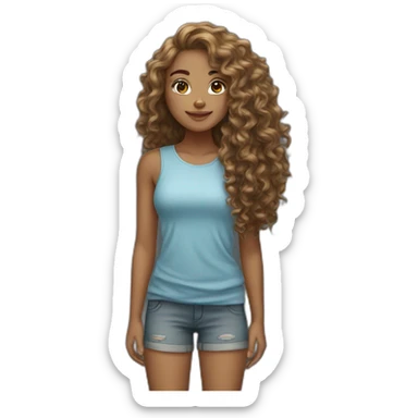 Tan girl with long curly hair  sticker