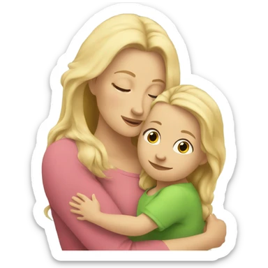 Blonde mom with long hair is hugging her blonde toddler sticker