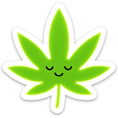 Add a bright glowing outline to the neon green marijuana leaf. Keep the background transparent. The style should maintain the neon green vibrant look with a luminous glowing effect around the leaf edges. sticker